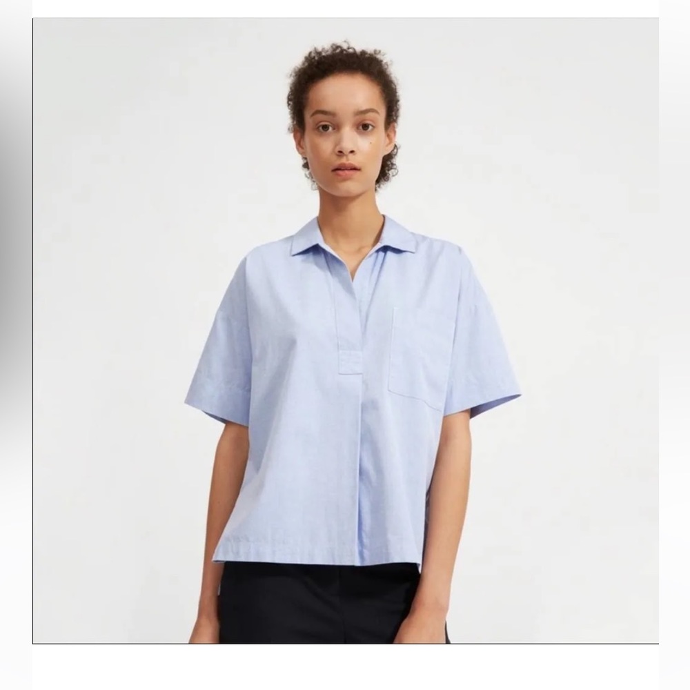 Everlane The Cotton Short-Sleeve Popover Shirt, Blue, size 4